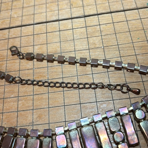 Costume Rhinestones White Gems Necklace 21”L Adj.  Aged Copper 60s 70s 80s EVC - Picture 6 of 9